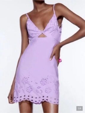 Zara Lavender Slip Dress with Scalloped Hem